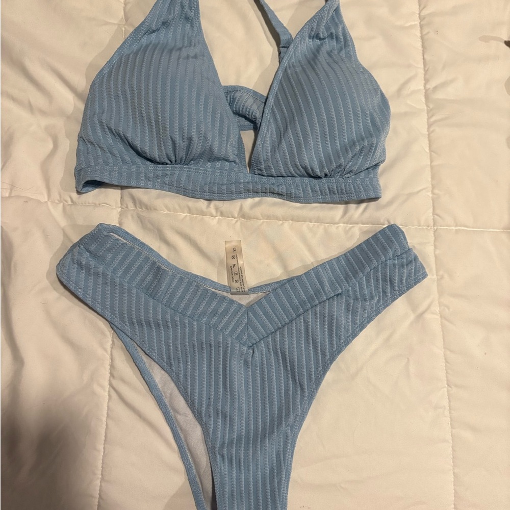 Blue Striped Bikini Set